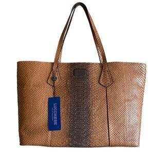 Lucchese Python Tote Bag Brown Exotic Leather Suede Lining Reptile Western Snake